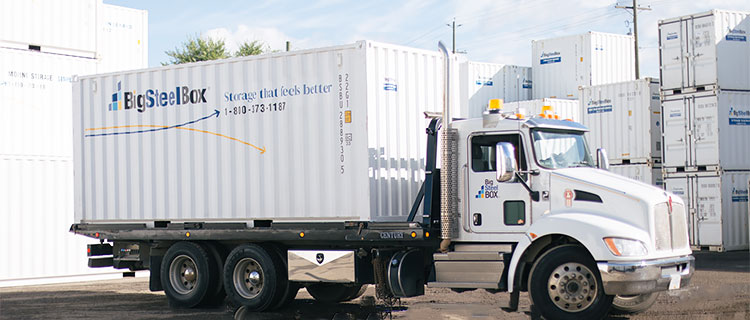 Storage in between homes at BigSteelBox yard