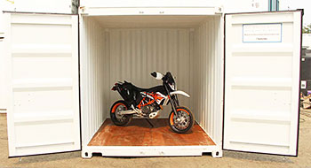 Motorcycle dirt bike stored in a BigSteelBox container